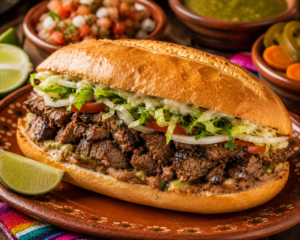 Steak torta on a clay plate