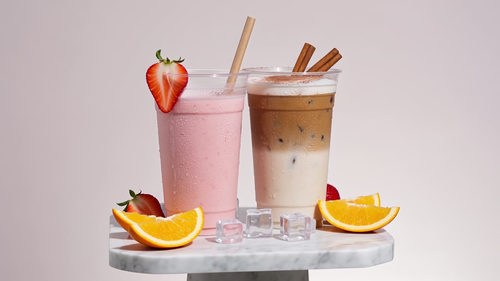 Strawberry smoothie and horchata